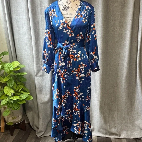 Floral high-low Dress - Blue and Orange - Picture 4 of 7